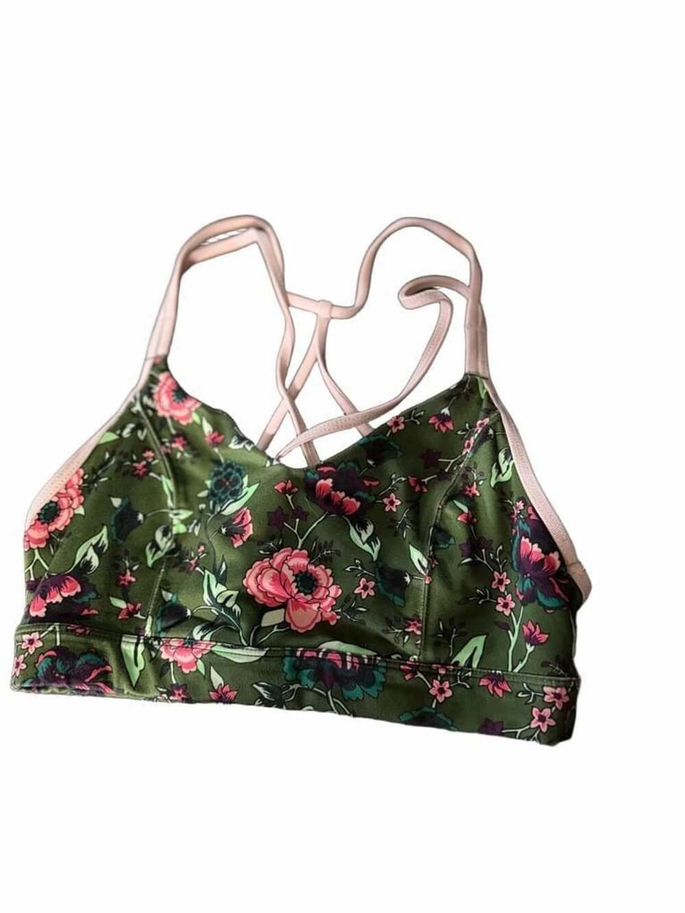 Old Navy Active Light Support Strappy Sports Bra Green Floral